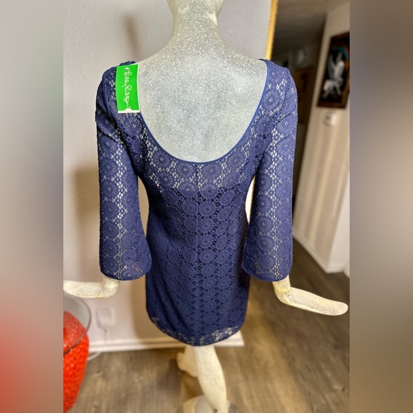 Lily Pulitzer Navy Blue Topanga Crocket Long Bell sleeve Mini Dress. NWT! Size S - Picture 9 of 15